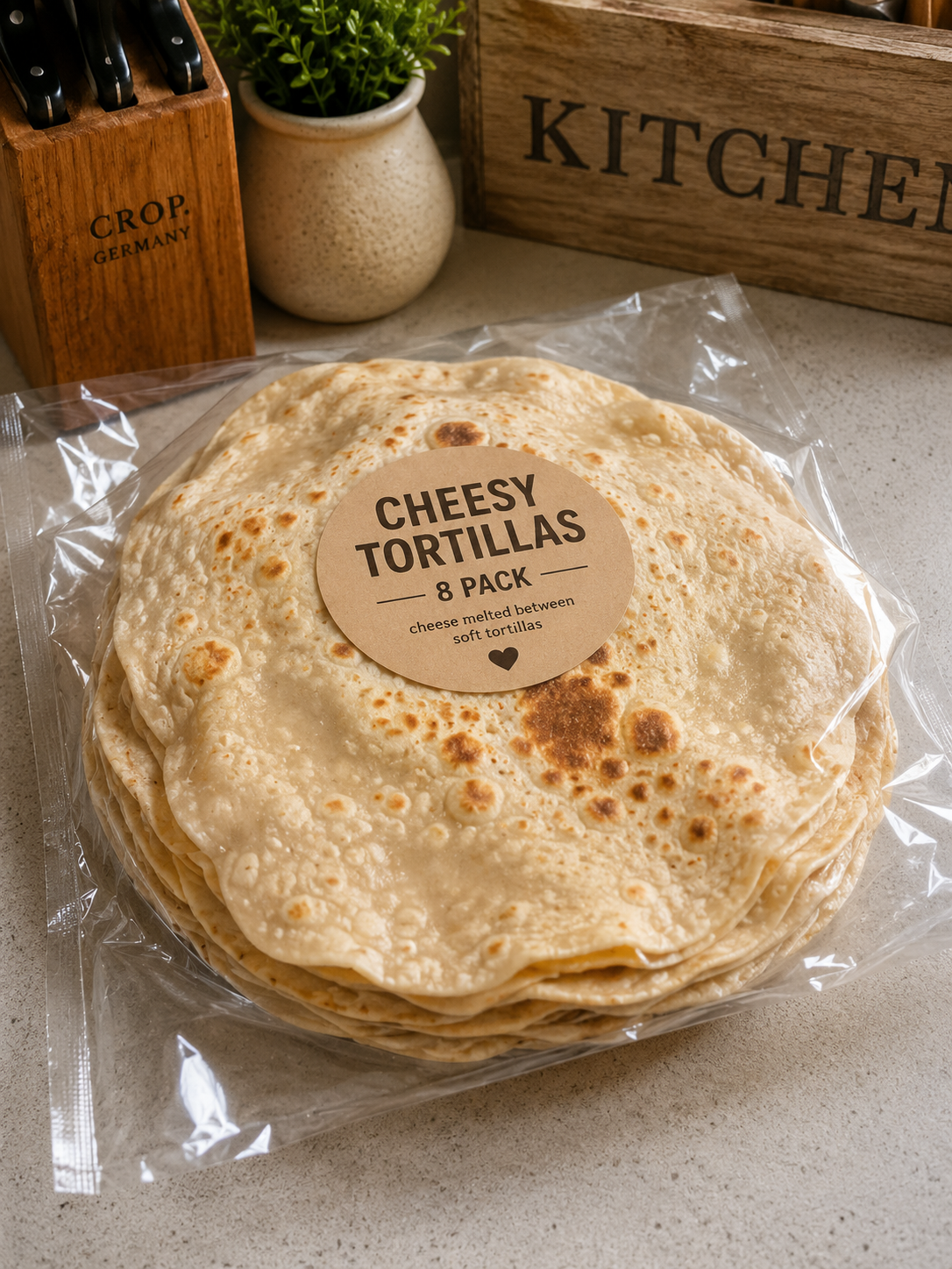 Handmade cheesy tortillas 8pack